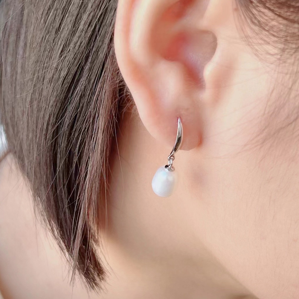 1 Pair Freshwater Pearl Copper Pearl Solid Color Ear Hook display picture 4