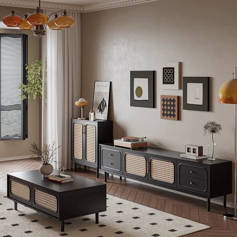 Современный ретро ТВ-шкаф, журнальный столик, комбинация для гостиной, домашний свет, роскошный простой современный новый черный ТВ-шкаф, шкаф