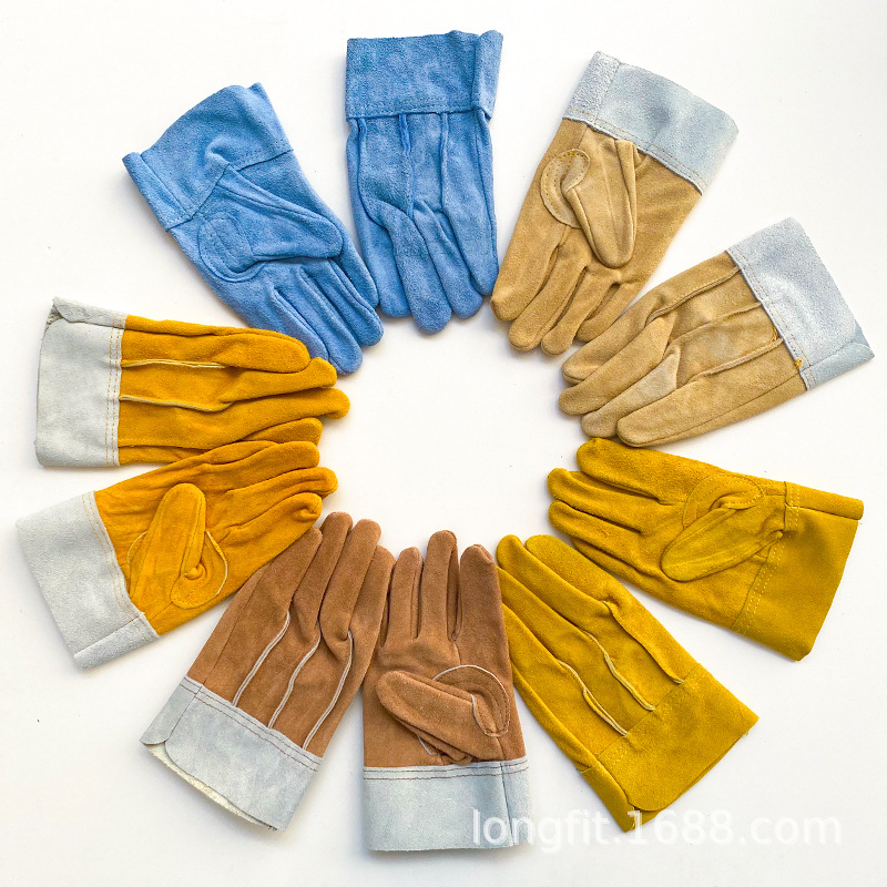 优质三筋牛皮手套电焊焊工防烫隔热耐磨搬砖建筑工地工厂钢铁现货