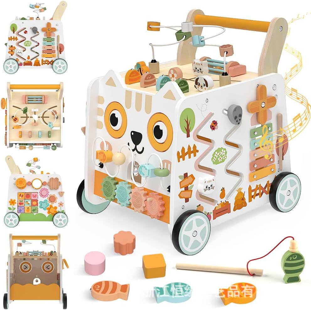 Caminador de Madera Multifuncional para Bebés de 1-3 Años Antivuelco con Freno
