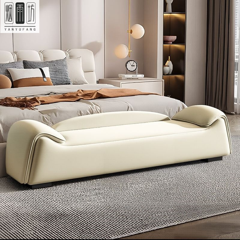 Italian-style end-of-bed bench in cat claw leather for couples, modern home use, suitable for changing shoes at the bedside, bedroom, or dressing room, simple sofa bench
