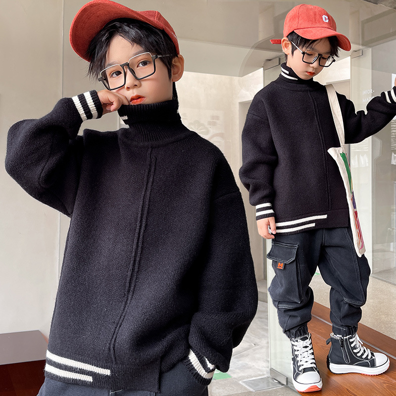 Boy sweater Socket 2021 new pattern Autumn and winter boy High collar Korean Edition winter thickening children CUHK Western style