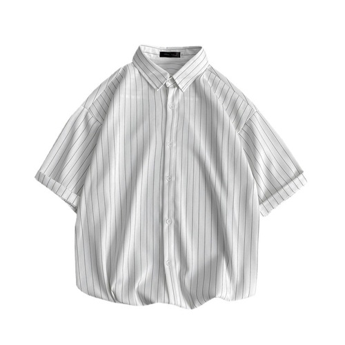 Japanese-style vertical striped short-sleeve men's summer thin casual shirt jacket, Hong Kong wind, loose, Korean trend
