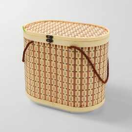 圆形竹篮子手提酒桶包装酒筐鸡蛋粽子礼品盒竹篮编织可定批发