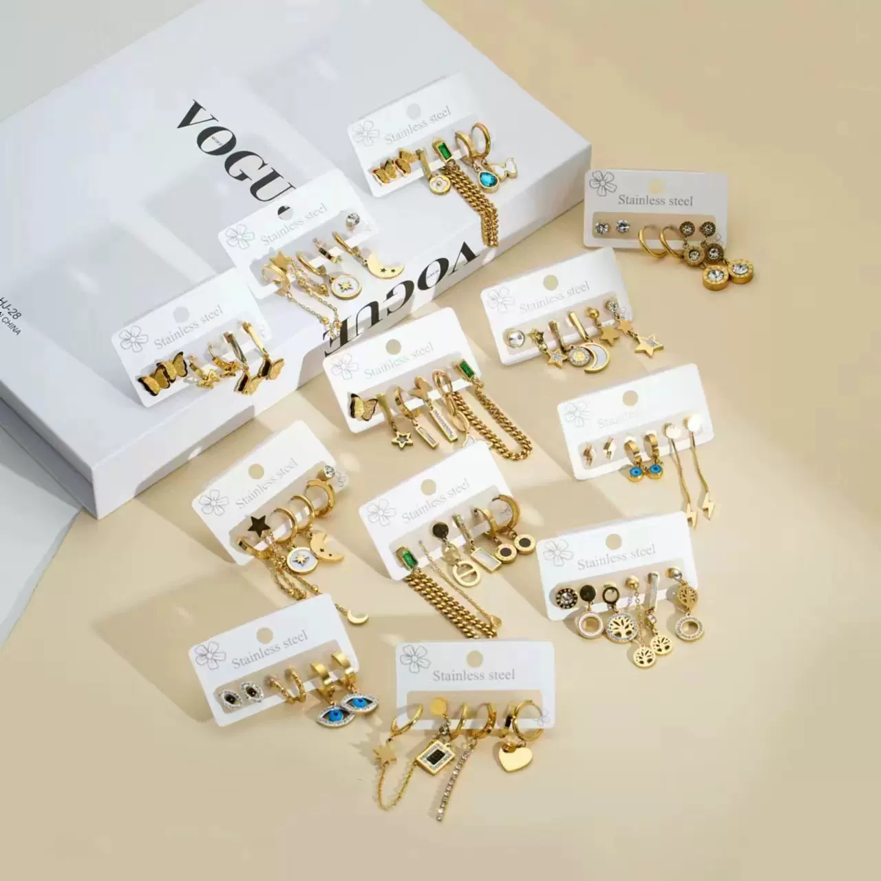 跨境欧美爆款恶魔之眼星星月亮蝴蝶不规则美丽耳饰三对组合装耳饰