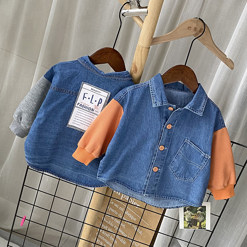 Children's spring and autumn denim shirt...