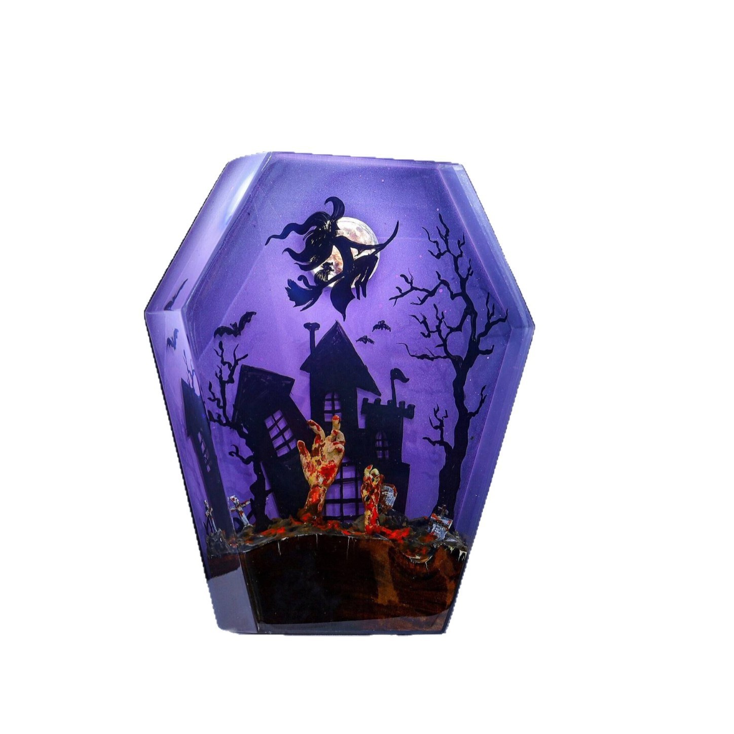 Halloween noche lámpara de resina epoxi lámpara brujas y escobas estereoscópicos polígonos adornos de regalo para los amantes de la película