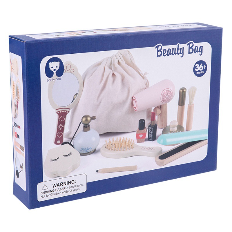 De madera de los niños diversión educativa simulación play House Little Princess Cosmetic bag Girl maquillaje vestir juguetes educación temprana