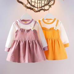 女寶寶連衣裙2022秋季新款女童長袖假兩件公主裙嬰兒1周歲3禮服裙