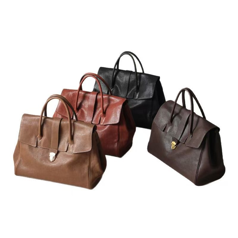 Qiu Family Women's Genuine Leather Retro Large Capacity Briefcase, Top Grain Vegetable-Tanned Cowhide Commuter Handbag - Thumbnail 5