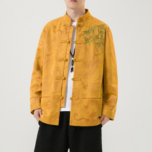 新中式唐装男中国风秋季鹿皮绒长袖刺绣夹克复古汉服宽松大码外套
