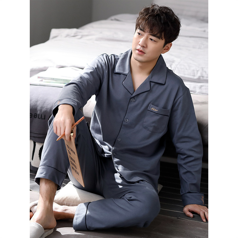 Pijamas de los hombres de primavera y otoño de algodón de manga larga ropa para el hogar de los hombres de otoño e invierno traje de talla grande