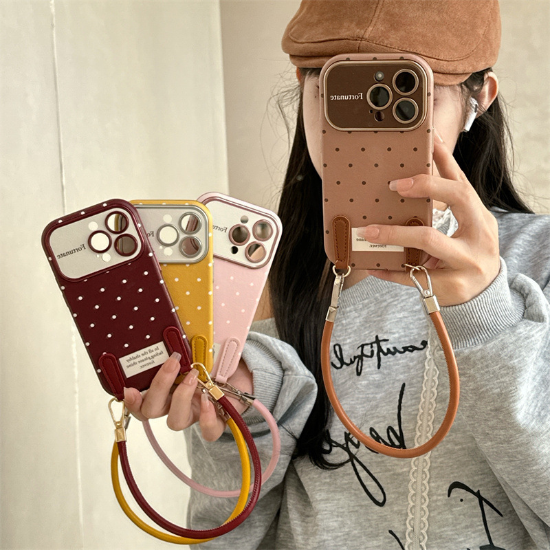 Otoño e invierno simple lunares 15ProMax cordón de hebilla de cuero iphone14 para Apple 16PM funda para teléfono móvil 13 mujer 15