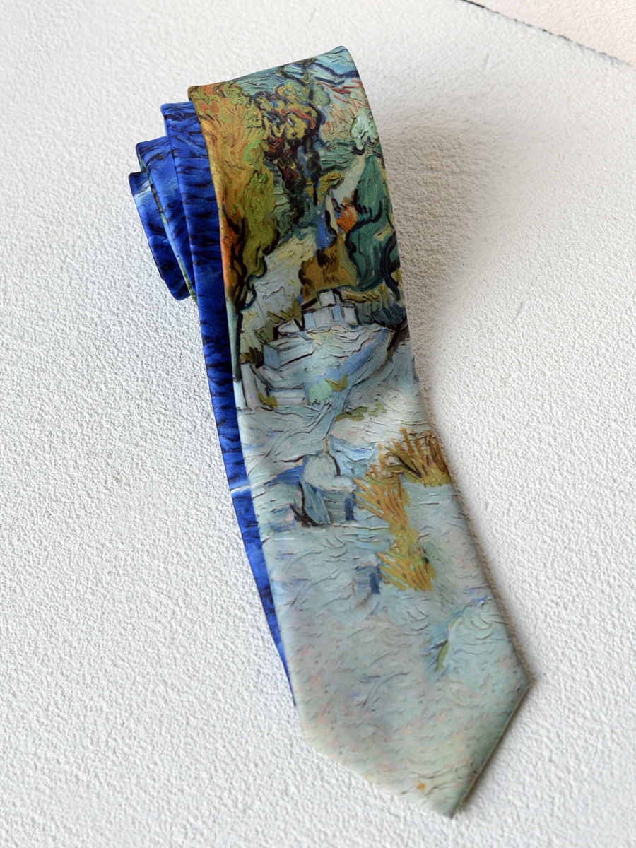 Fabricantes de corbatas casuales transfronterizas retro nicho guapo estilo de pintura al óleo de patrón de lujo fresco de alto nivel de sensación de mano uniforme image 16