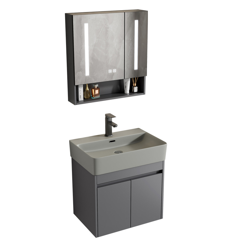 Gabinete de baño de aluminio espacial combinación de cerámica gris lavabo de lavado de mano lavabo comercio exterior pequeño tipo de lavabo ultra estrecho