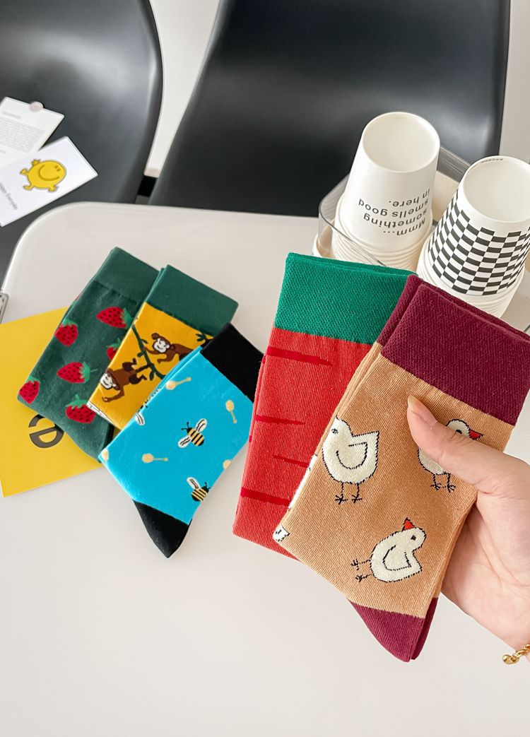 Socks Classification Unisex Casual Animal Fruit Flower Cotton Crew Socks A Pair