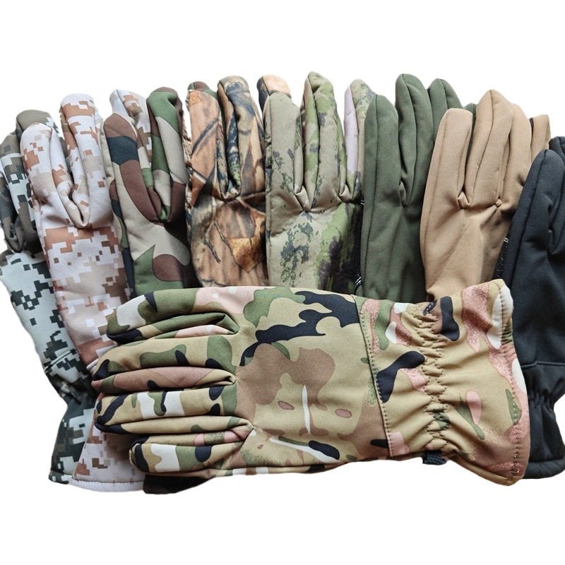 Winter Outdoor Warm Gloves Waterproof Drop-Proof Fleece-Lined Soft Shell Sharkskin Tactical Mountaineering Skiing Touch Screen Cycling Gloves
