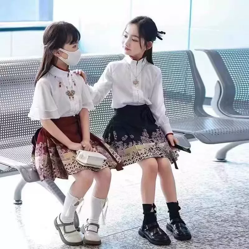 Лошадь юбка для девочек Летний набор с короткими рукавами