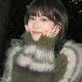 复古慵懒风绿色条纹仿貂毛毛衣女宽松加厚中长款水貂绒针织衫秋冬