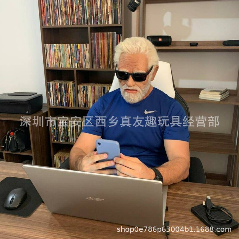 Cross-Border old man headgear old woman face headgear wig old man mask Halloween imitation latex mask spot