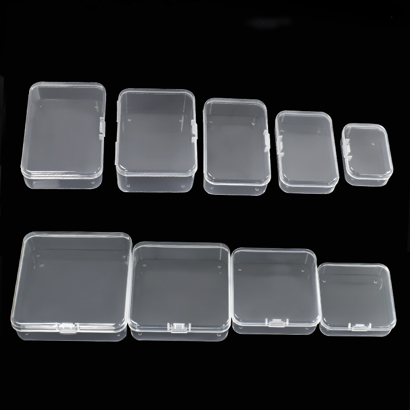 Rectangular pp caja de plástico rectangular transparente almacenamiento piezas caja cuadrada con tapa embalaje caja de plástico pequeña caja