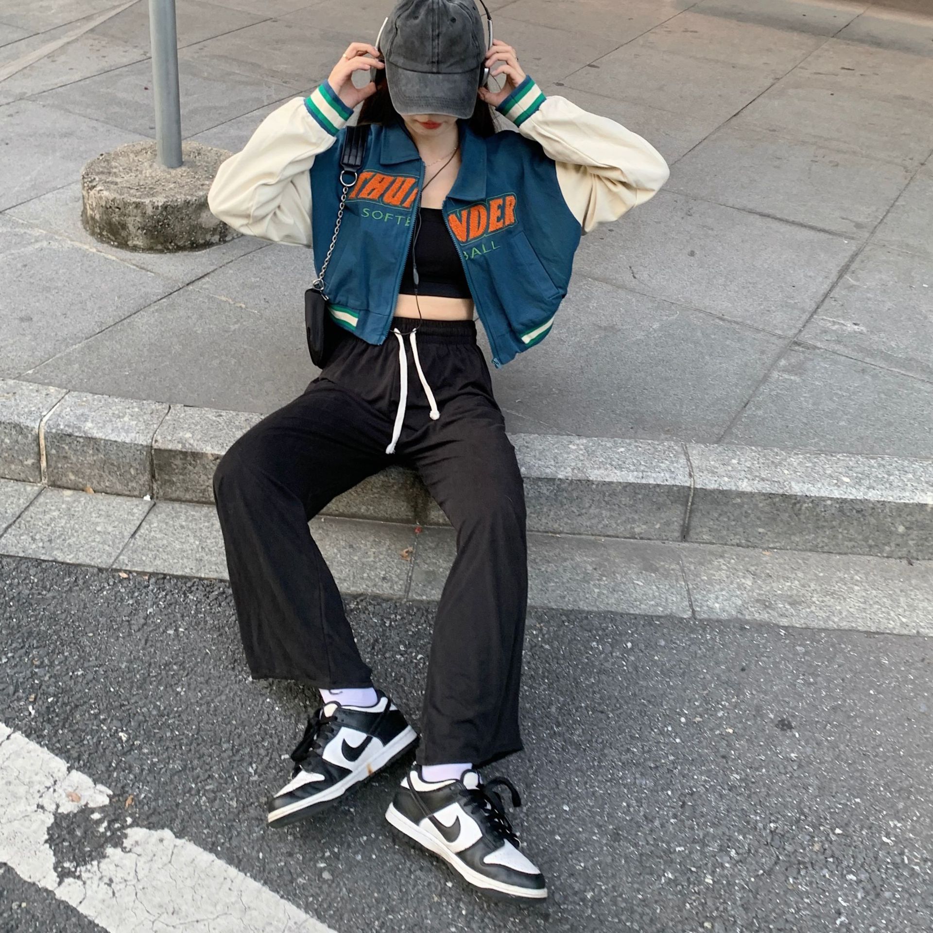 外贸虾皮美式复古辣妹短款vintage棒球服设计感小众夹克长袖外套