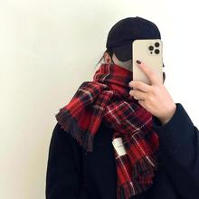 新年红色围巾女冬季高级感加厚保暖百搭格子情侣围脖送女朋友礼物