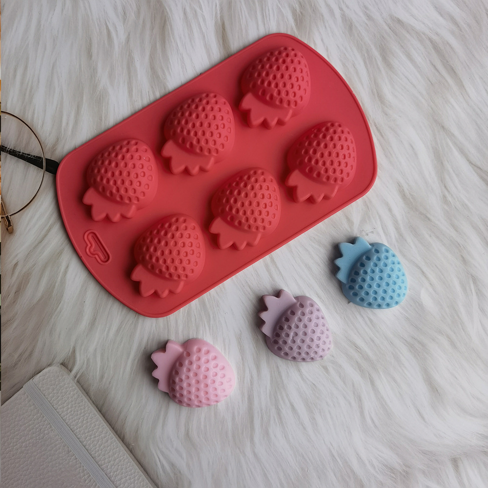 硅胶6连草莓巧克力蛋糕模 手工皂巧克力模DIY烘焙模具