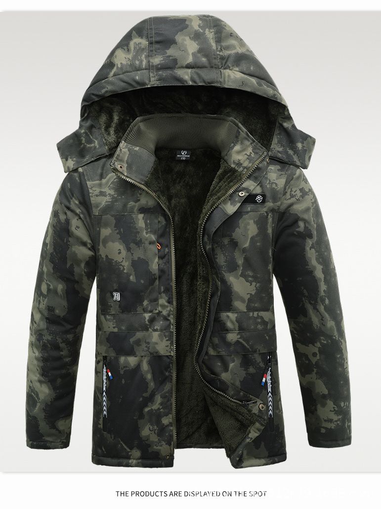 Chaqueta de invierno para hombre, acolchada de algodón, con forro polar, gruesa, impermeable, con capucha desmontable, de longitud media, abrigo de algodón resistente al frío y cálido para trabajo.