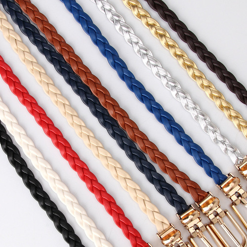 Korean fashion ladies knotted decorative woven belt candy color small belt simple personalized clip buckle belt wholesale