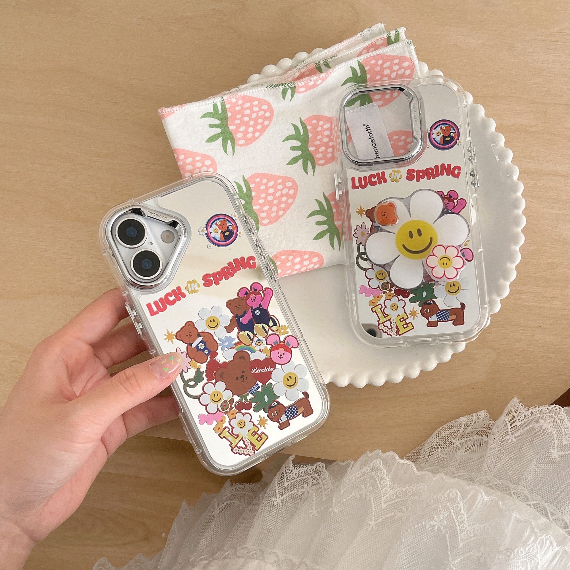 Espejo de dibujos animados lindo girasol para Apple 16ProMax funda para teléfono 15Pro soporte 14/13 femenino 14PM