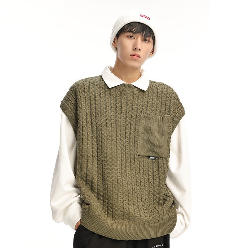 Japanese retro knitted sweater sleevless