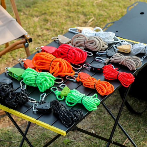 Camping metal pulley lifting rope lanyard tent windproof rope canopy adjustable pull rope buckle hook elasticity