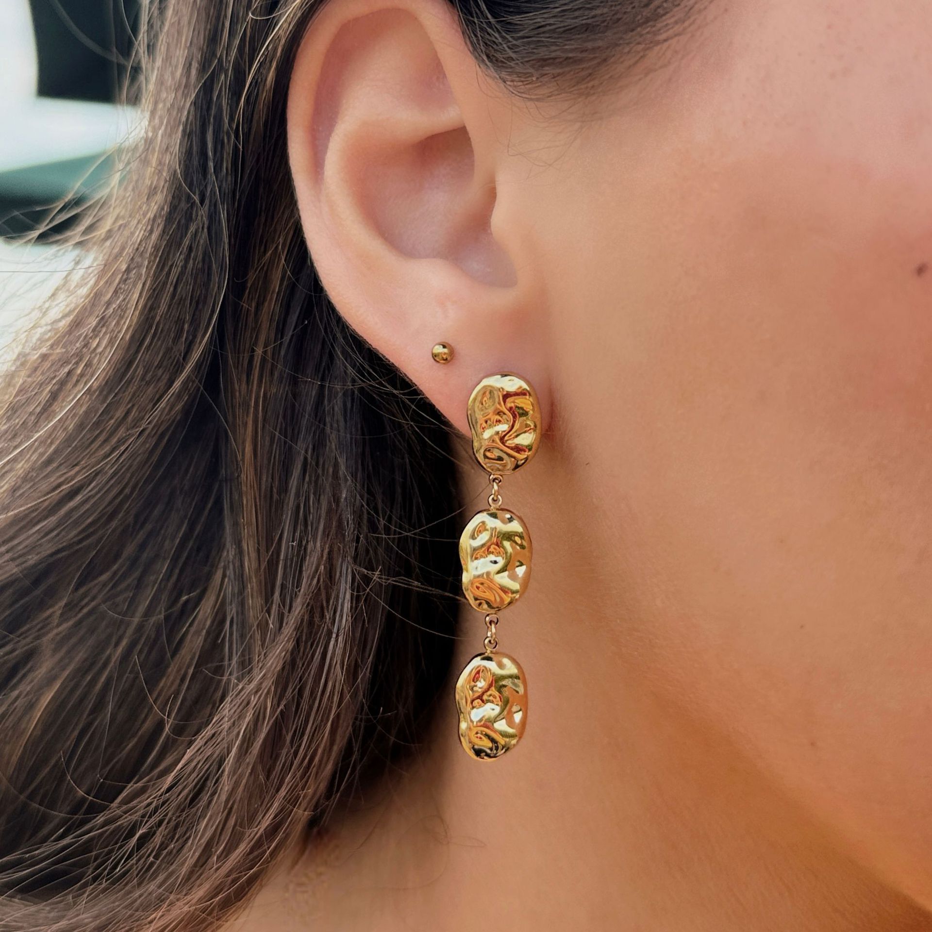 Personalized Pleated Irregular Pendant Stainless Steel Earrings, Feminine Exaggerated Three-Layer Earrings, Non-Fading Earrings