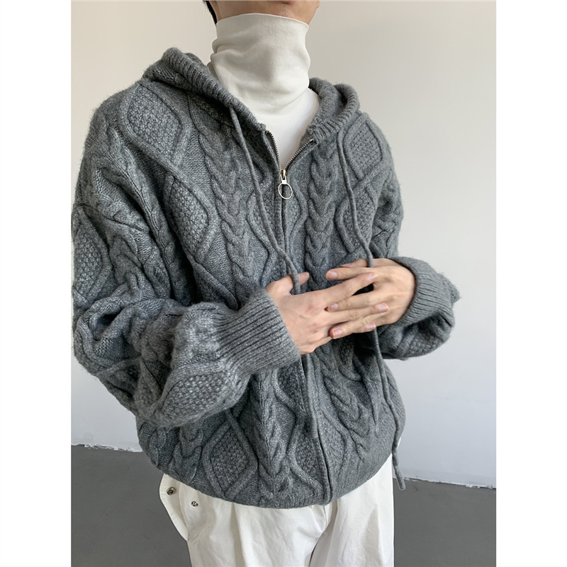 Simple Round Ring Zipper Korean Twist Men's Sweater Texture Thickened Sweater Trendy Loose Outer Wear Sweater Simple Round Ring Zipper Korean Twist Men's Sweater Texture Thickened Sweater Trendy Loose Outer Wear Sweater