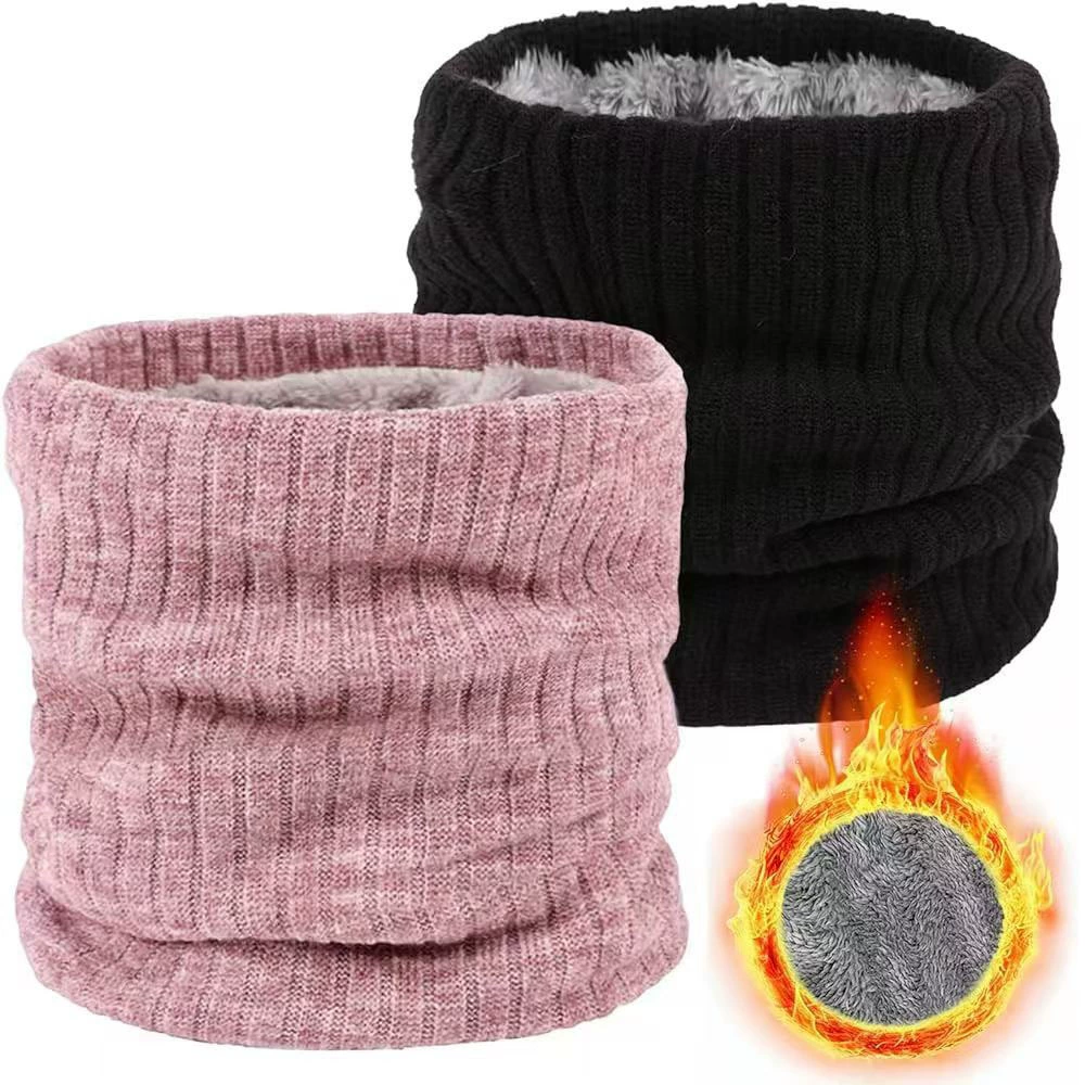 Трансграничные двухслойные утолщенные теплые гетры на флисовой подкладке, однотонный вязаный шарф с одной петлей для осени и зимы, универсальный для мужчин и женщин.