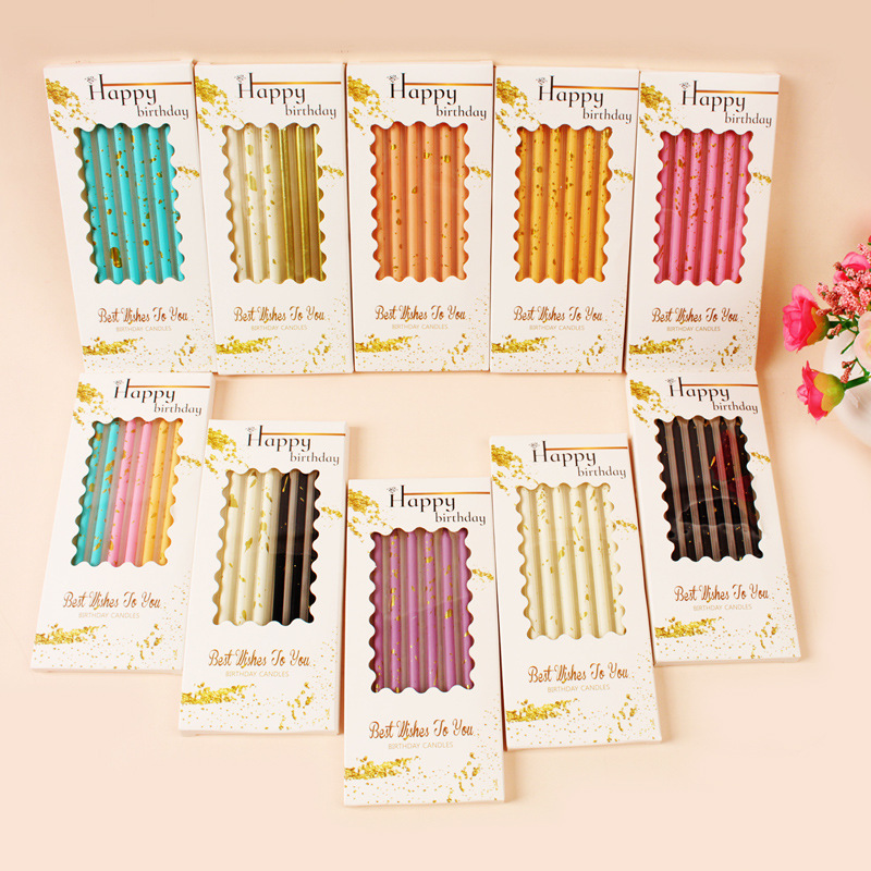 New single color bronzing birthday candle long pole smoke-free 6-pack party cake creative pencil candle
