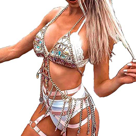 Europea y americana transfronteriza nuevos accesorios de cristal sujetador cadena verano playa vacaciones estilo bikini cuerpo cadena traje