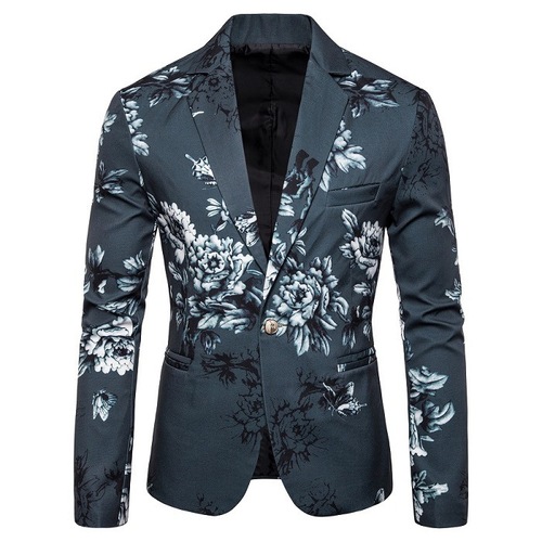 Floral Print Suit, Gentleman Business Slim Fit Suit, Single Suit Jacket, Korean Style Slim Fit Floral Suit