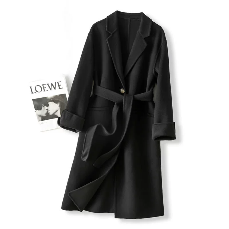 Double-sided demi-season long cashmere, suit, woolen coat, maxi length, loose fit