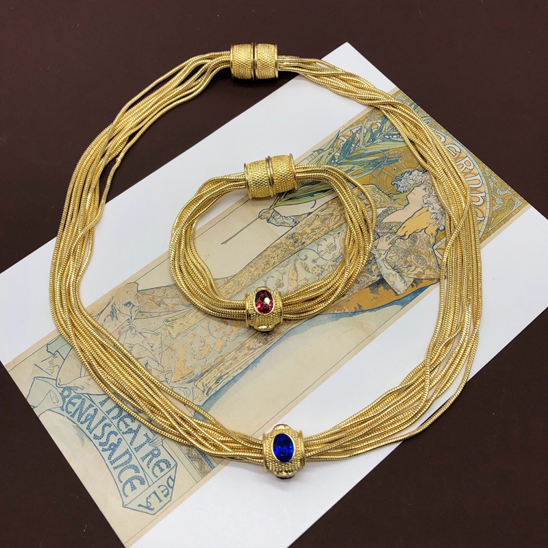 52g Weight Glass Inlay Material Retro Geometric Alloy Plating Inlay Glass Women's Bracelets Necklace