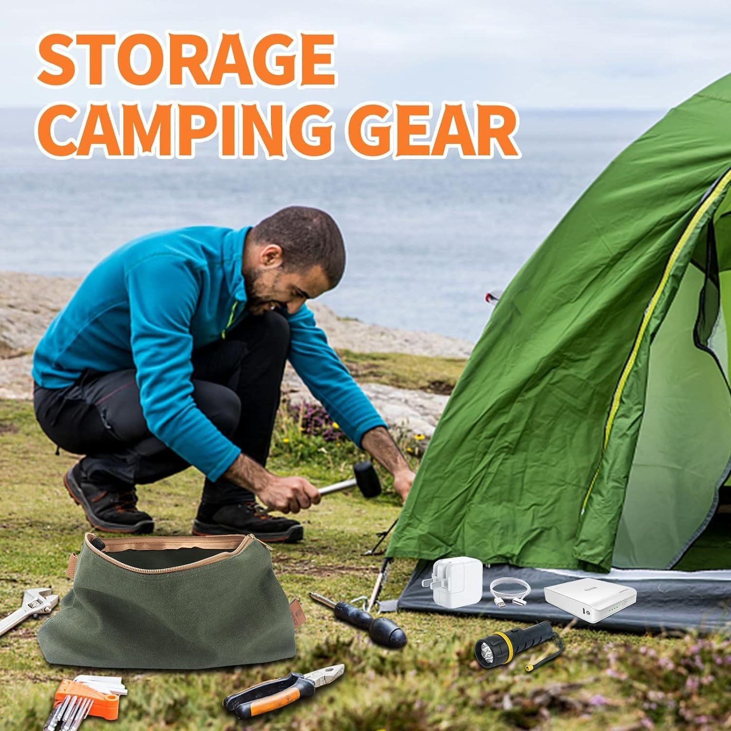 Bolsa de herramientas de lona gruesa, kit de herramientas portátil para mantenimiento de electricistas, bolsa de almacenamiento de piezas para acampar al aire libre resistente al desgaste e impermeable.