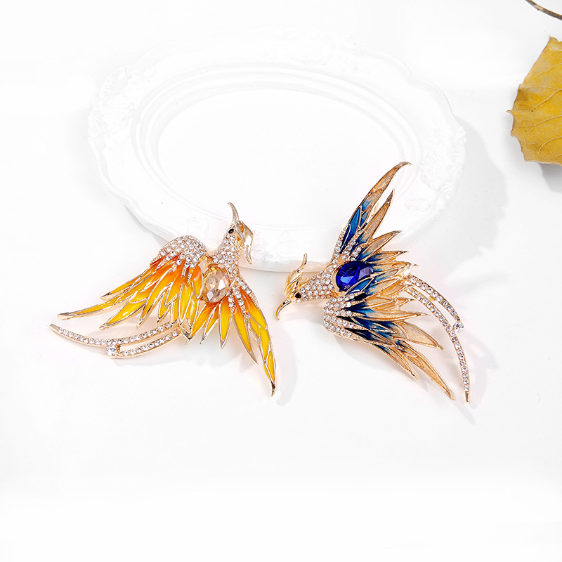 Enamel Design Fashion Style Fashion Pin Phoenix Alloy Enamel Rhinestones Women'S Brooches