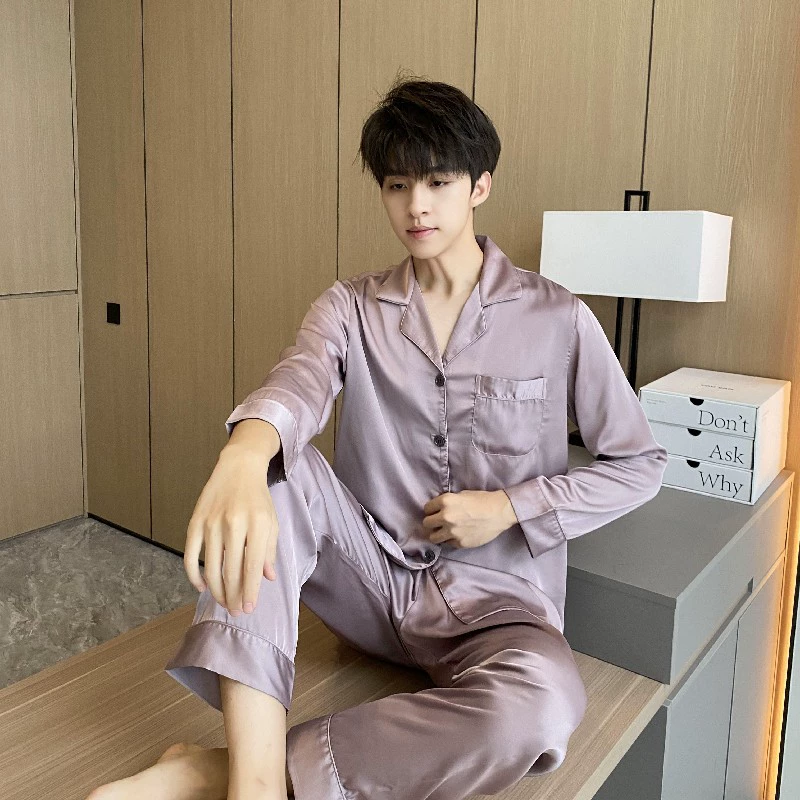 Silk summer pijama, long-sleeve, trousers, high-quality style