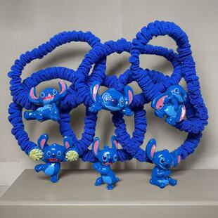 Oumei Cute Blue and Pink Stitch Cartoon Hair Tie Children's Accessories Ponytail Hair Rope Rubber Band Girls' Hair Accessories