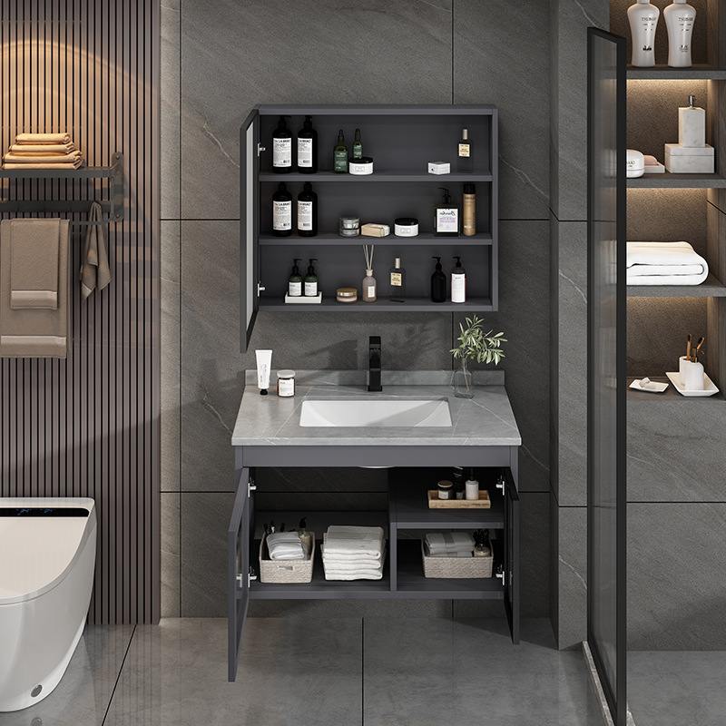 Simple moderno espacio de aleación de aluminio mueble de baño cuarto de baño mesa de lavado pequeño apartamento lavabo cuenca