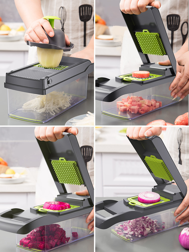 Cortador de verduras multifuncional, herramienta para cortar en cubitos y triturar, suministros de cocina, utensilios de cocina para cortar verduras, regalo, herramienta multifuncional de doble cabeza para verduras