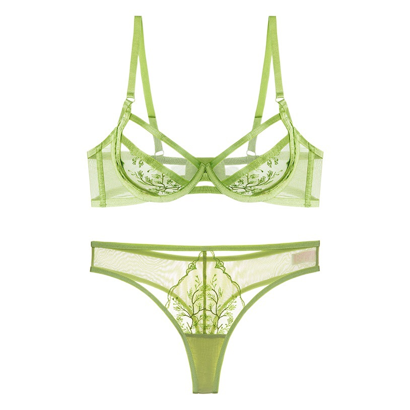 Conjunto de ropa interior sexy Sujetador bordado sexy de verano femenino delgado Sujetador de encaje de alta gama con pechos grandes y pequeños
