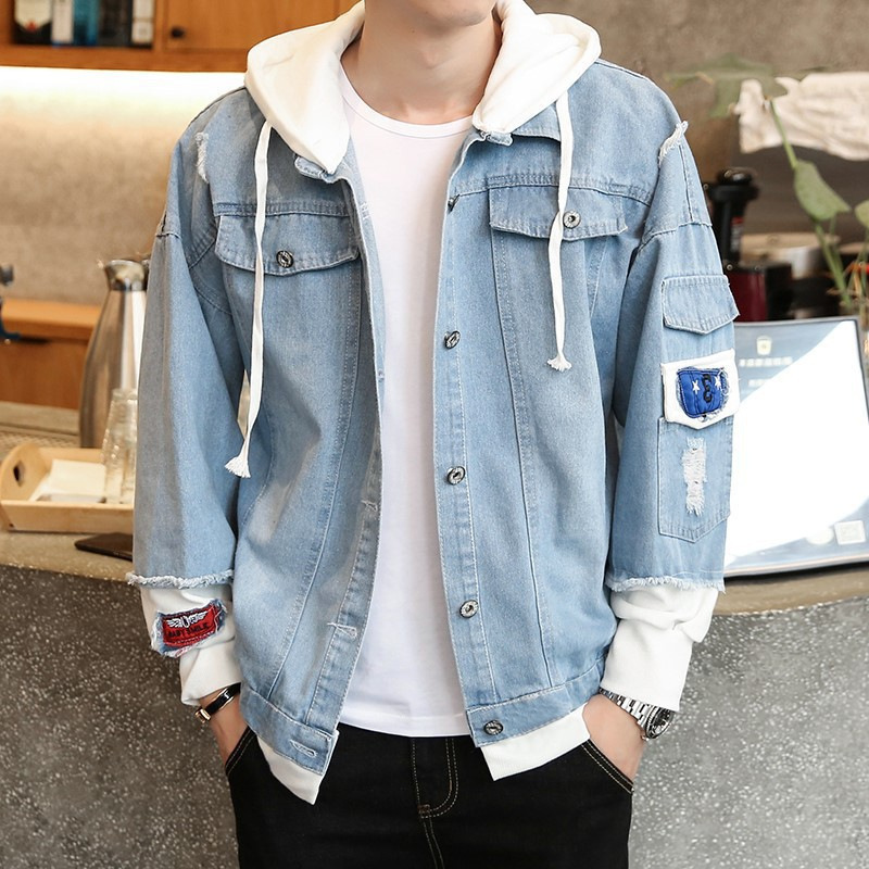 Denim Jacket Men's Spring and Autumn Korean Fashionable Loose Autumn and Winter Denim Clothes Autumn Jacket Student Hooded Men's Clothing Denim Jacket Men's Spring and Autumn Korean Fashionable Loose Autumn and Winter Denim Clothes Autumn Jacket Student Hooded Men's Clothing