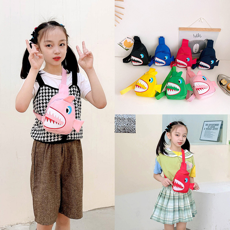 Children's Chest Bag Cartoon Shark Baby Shoulder Bag Boys and Girls Snack Backpack Nylon Lightweight Crossbody Bag Export